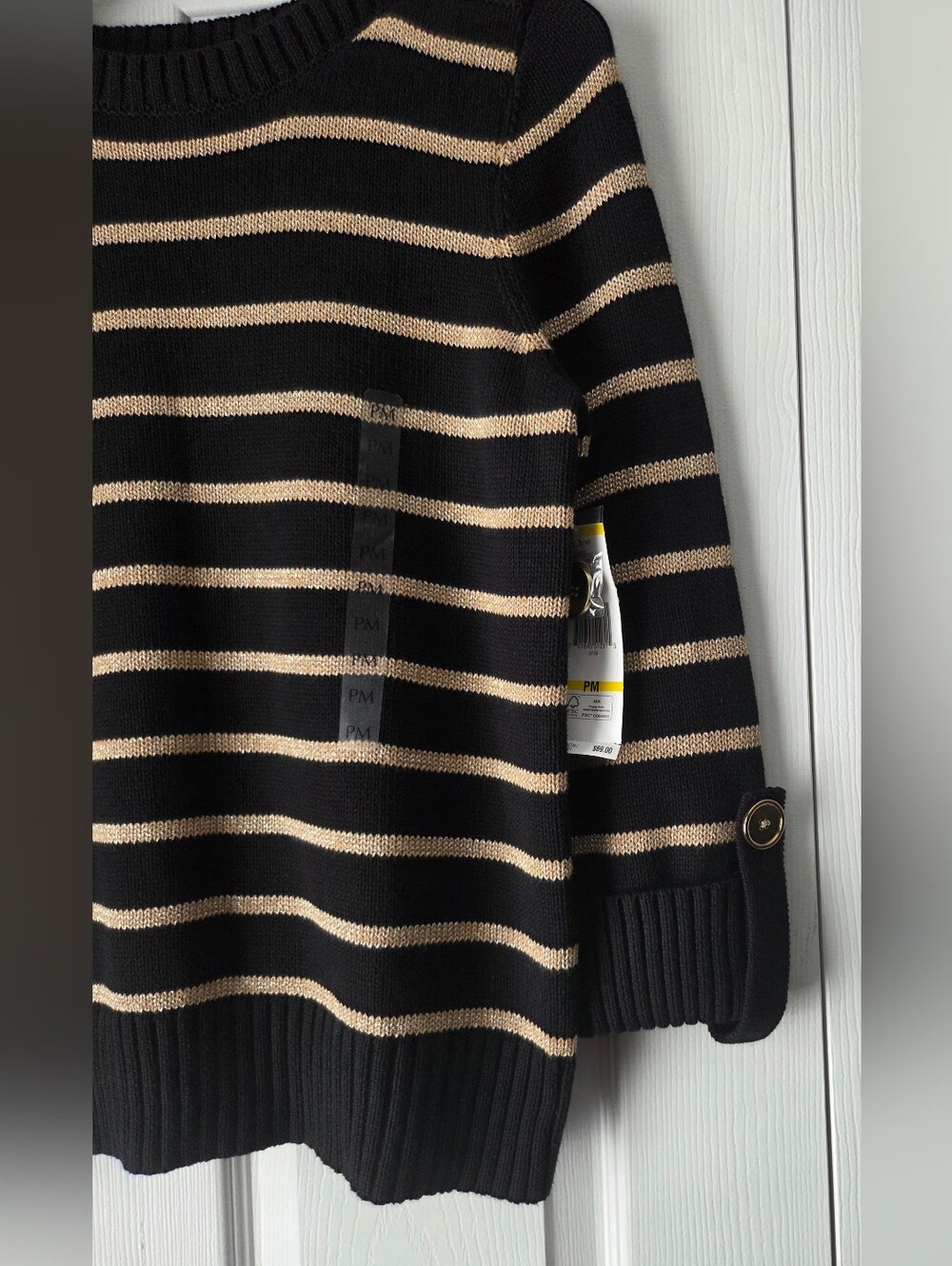 NWT Jones New York Black and Gold Striped Crewneck Sweater Size MP - Picture 6 of 14